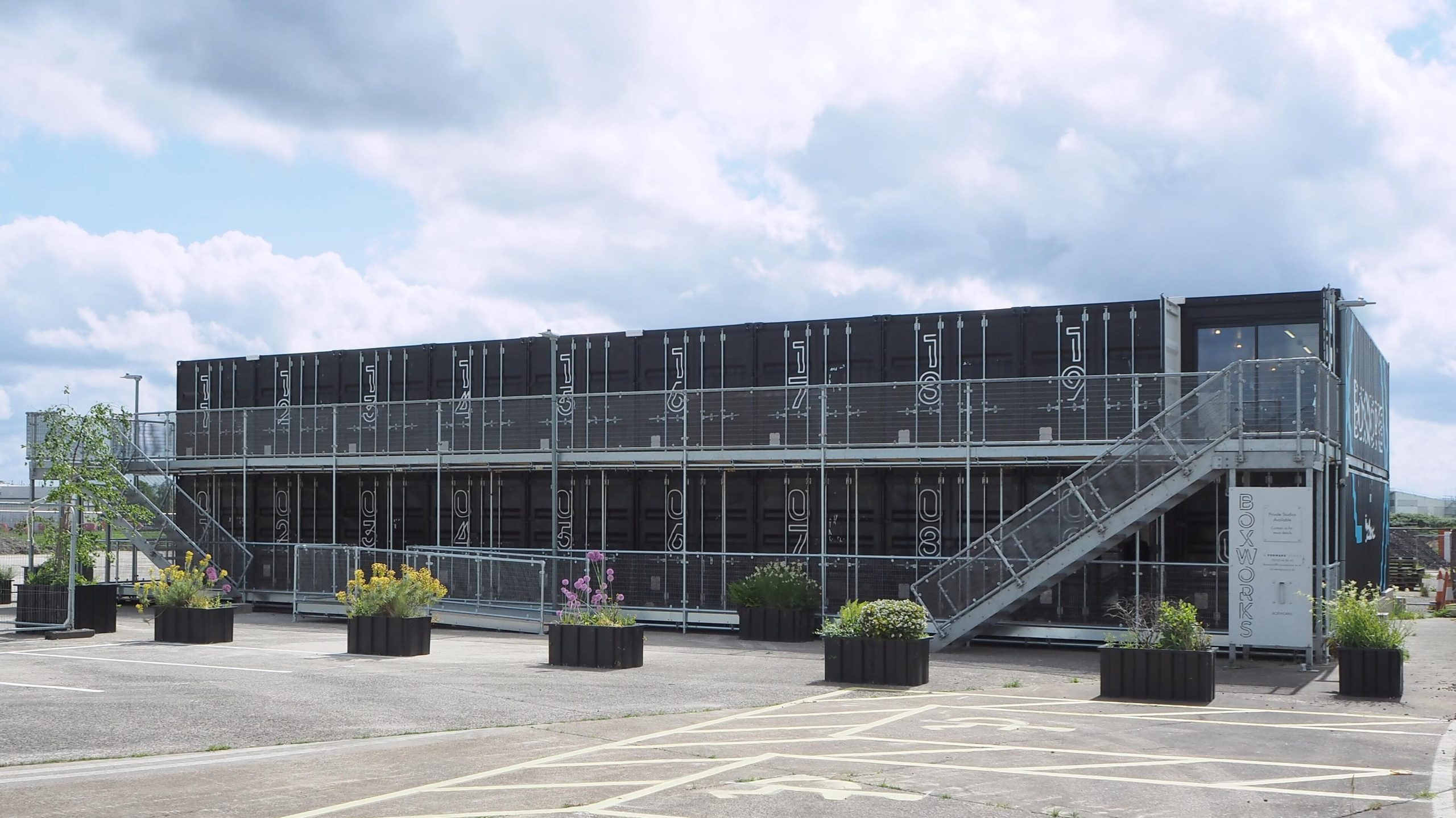 Converted shipping container office space in Brabazon Bristol