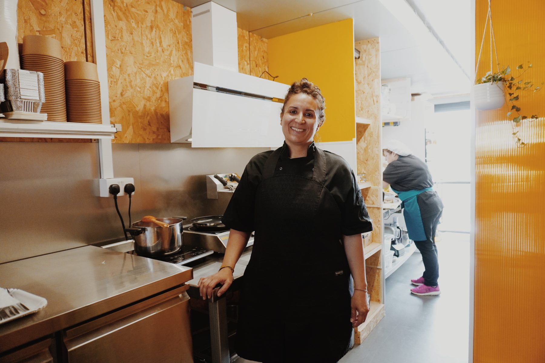 Tiziana Cerulla, owner of Impasta Lab in Boxworks Bristol, standing in her pasta kitchen where she prepares handmade Italian food and fresh pasta for catering — featured in an interview about her journey as a food entrepreneur.